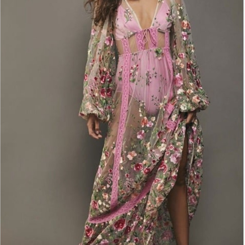 FOR LOVE AND LEMONS Luna Embroidered Pink Maxi Dress